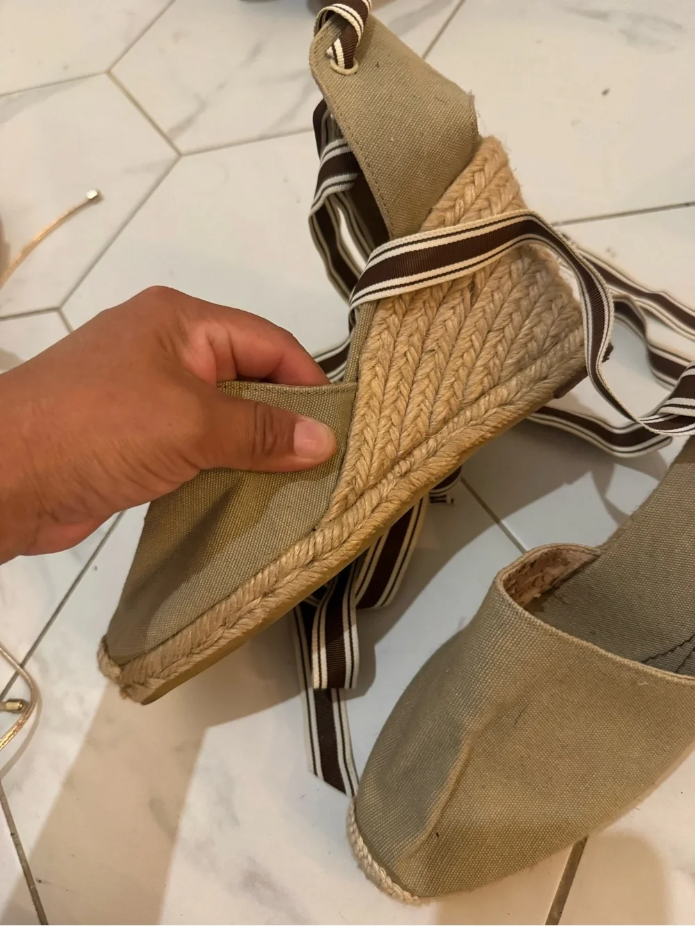 kate spade Tan Brown Ankle-Tie Wedge Espadrilles